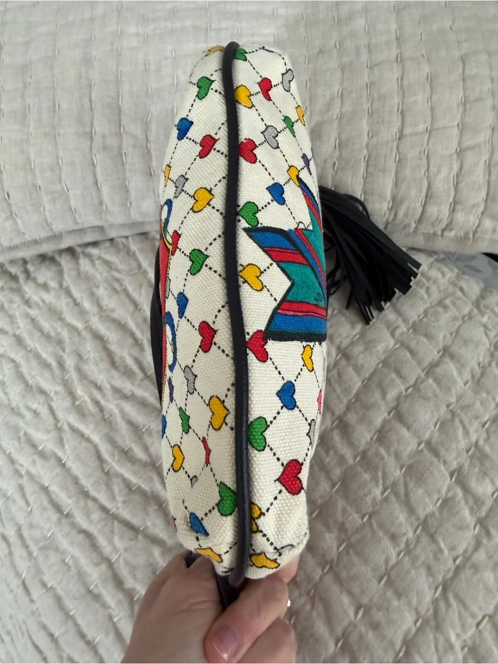 Brighton NWOT Love/Joy Tom Clancy Art Canvas Crossbody Bag 7.5.X10.5